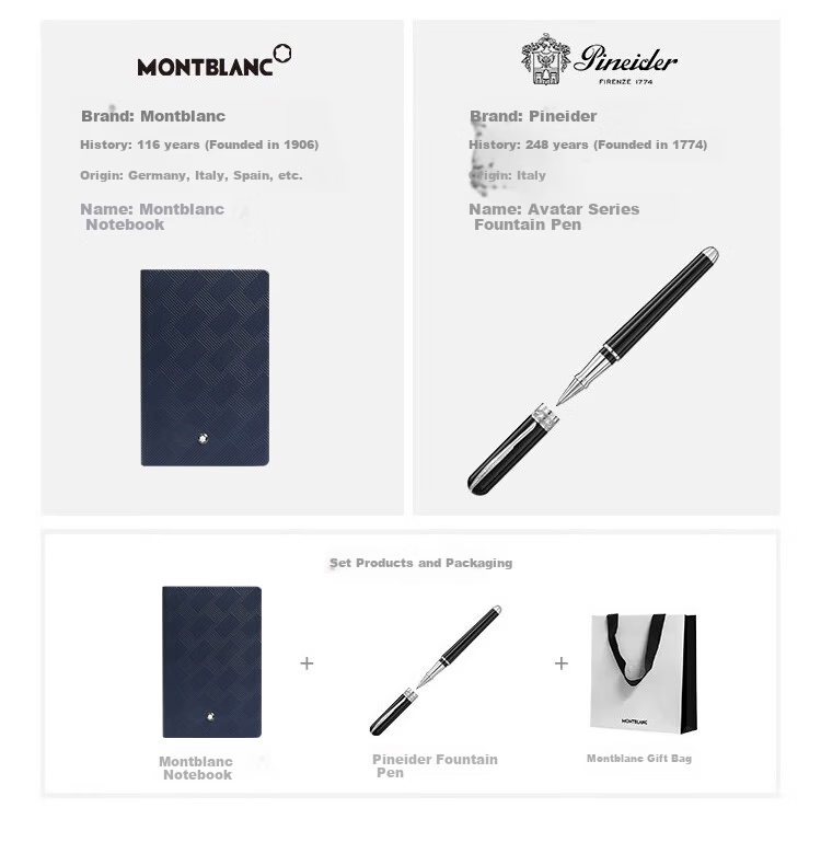 MONTBLANC Black Notebook + Italian Pinafore Signature Pen Set, Basic Version, Father's Day Gift 14