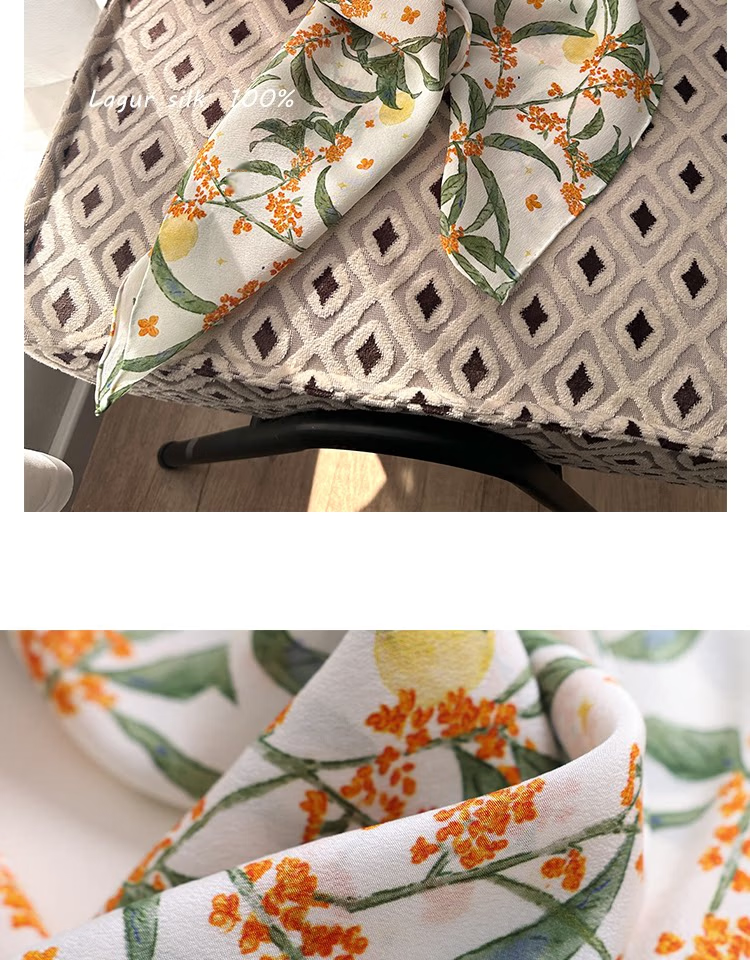 Lagur Original "Night Osmanthus" 100% Mulberry Silk Scarf, Double Crepe Rolled Edge Square Silk Scarf for Women, Refreshing Purple 24