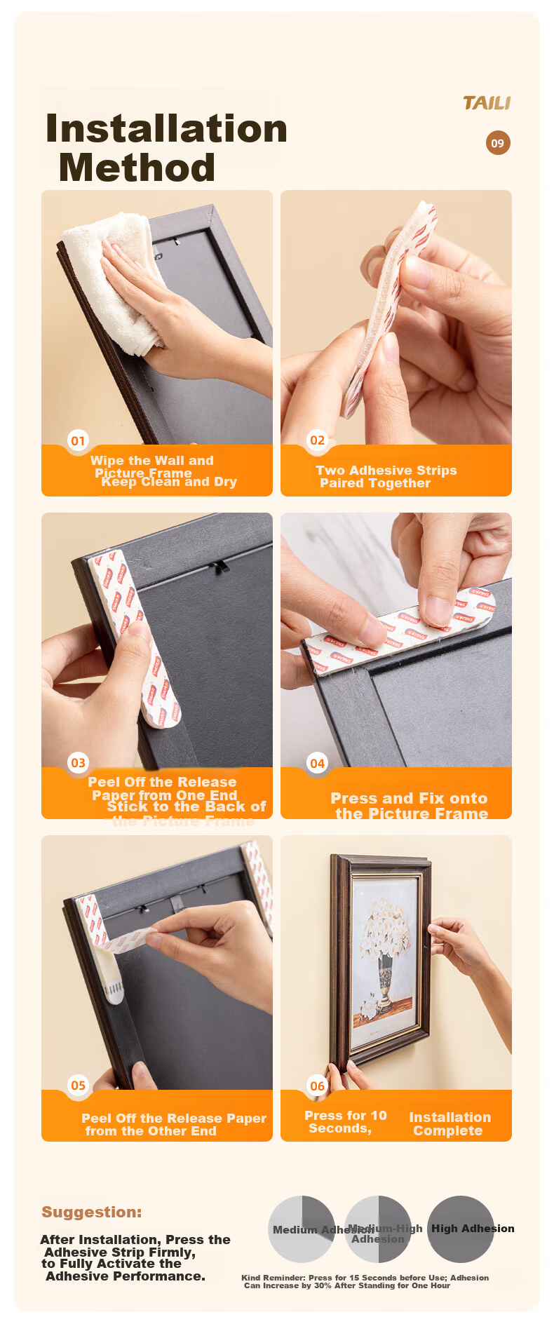 Taili Universal Magic Hook Invisible No-Trace Picture Frame Wall Hook No-Drill Photo Wall Hanging 36 Pairs Set 10