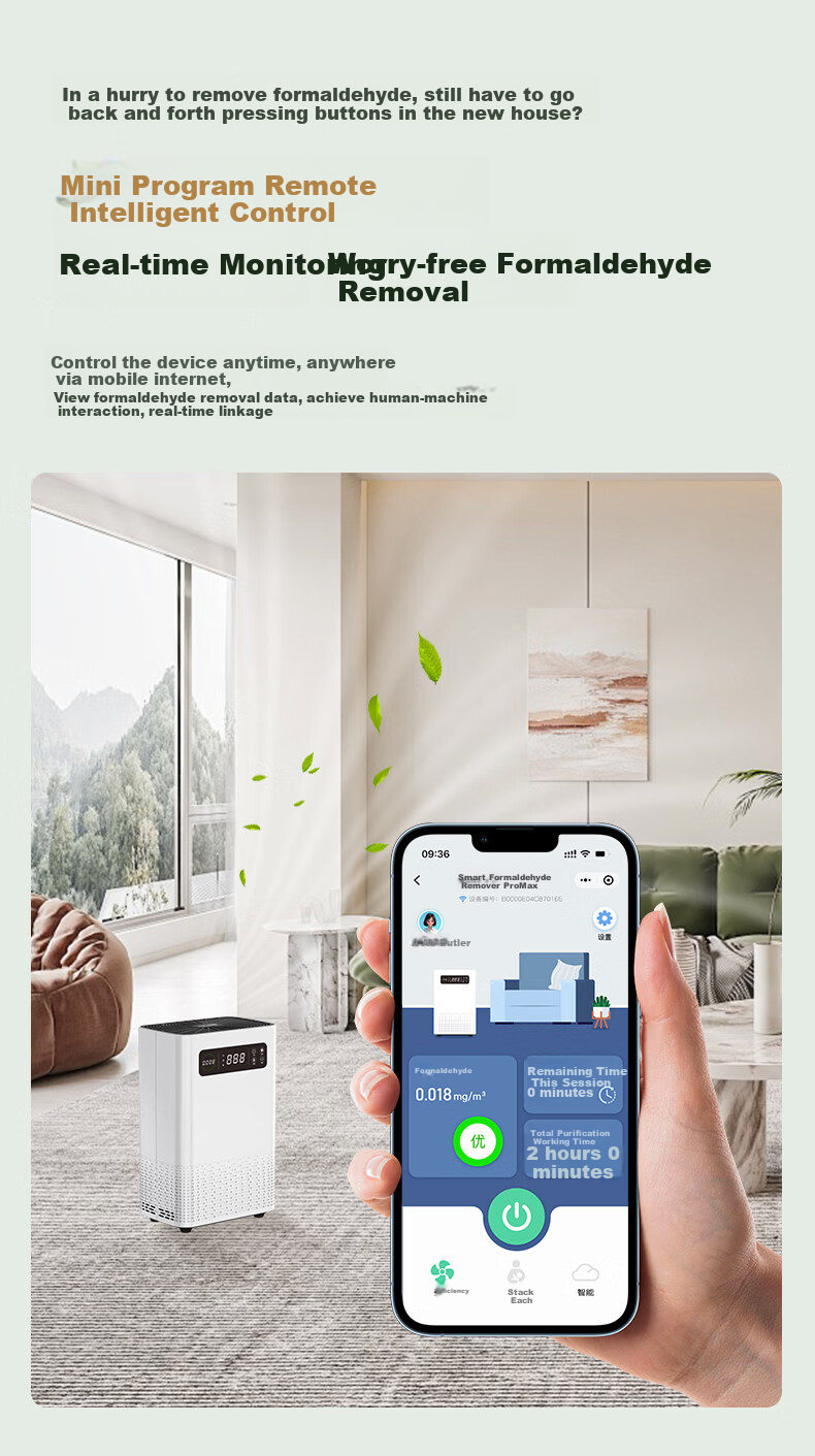 Chuanglvjia ProMax Smart Formaldehyde Removal Air Purifier - Bacteria and Odor Removal, Plasma Technology, No Consumables, Suitable for Up to 180㎡, Formaldehyde Display + AI Connectivity 4