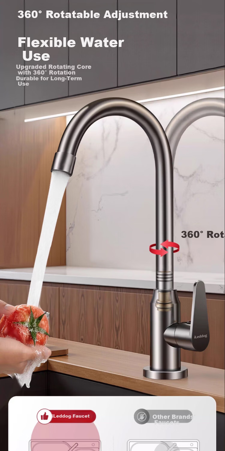 ILeddog [Germany] Kitchen Faucet Single Cold Sink Basin Swivel Pressurized Splash-Proof CFLT-DL 10
