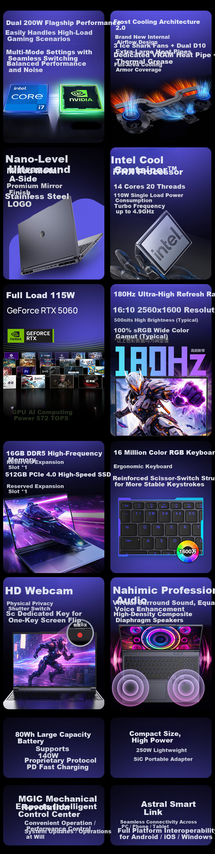 MECHREVO Aurora X 2026 Gaming Laptop (i7-13645HX, 16GB RAM, 512GB SSD, RTX 5060, 2.5K 180Hz Gray) 2