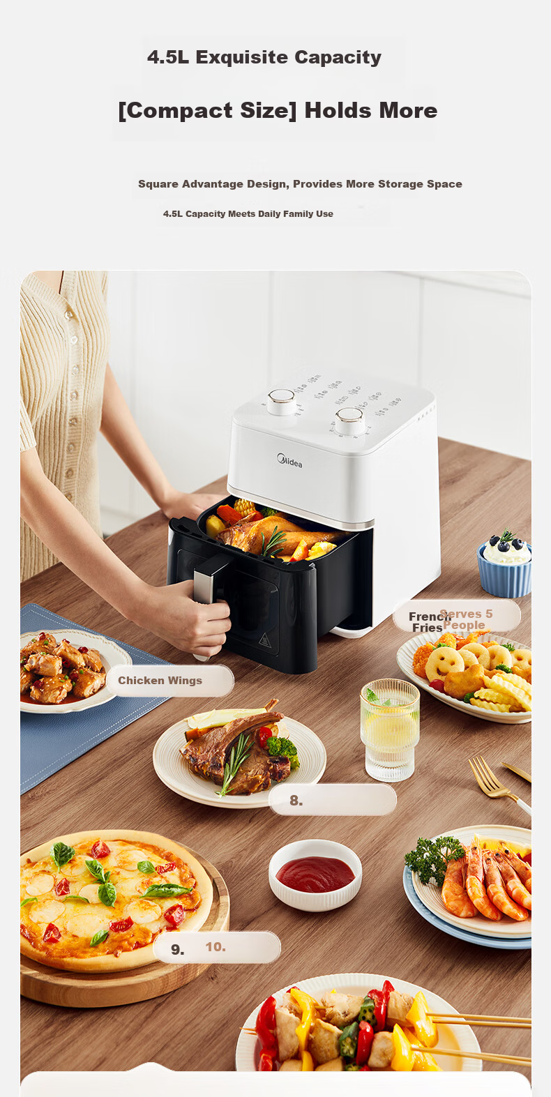 Midea Air Fryer with View Window, 2026 New Model, Steam And Bake All-In 6.5L, Home Use, Fat-Free, Antibacterial, No-Wash, Multifunctional, No-Flip, Smart Dual Heating Source, Self-Operated KZC6584 9