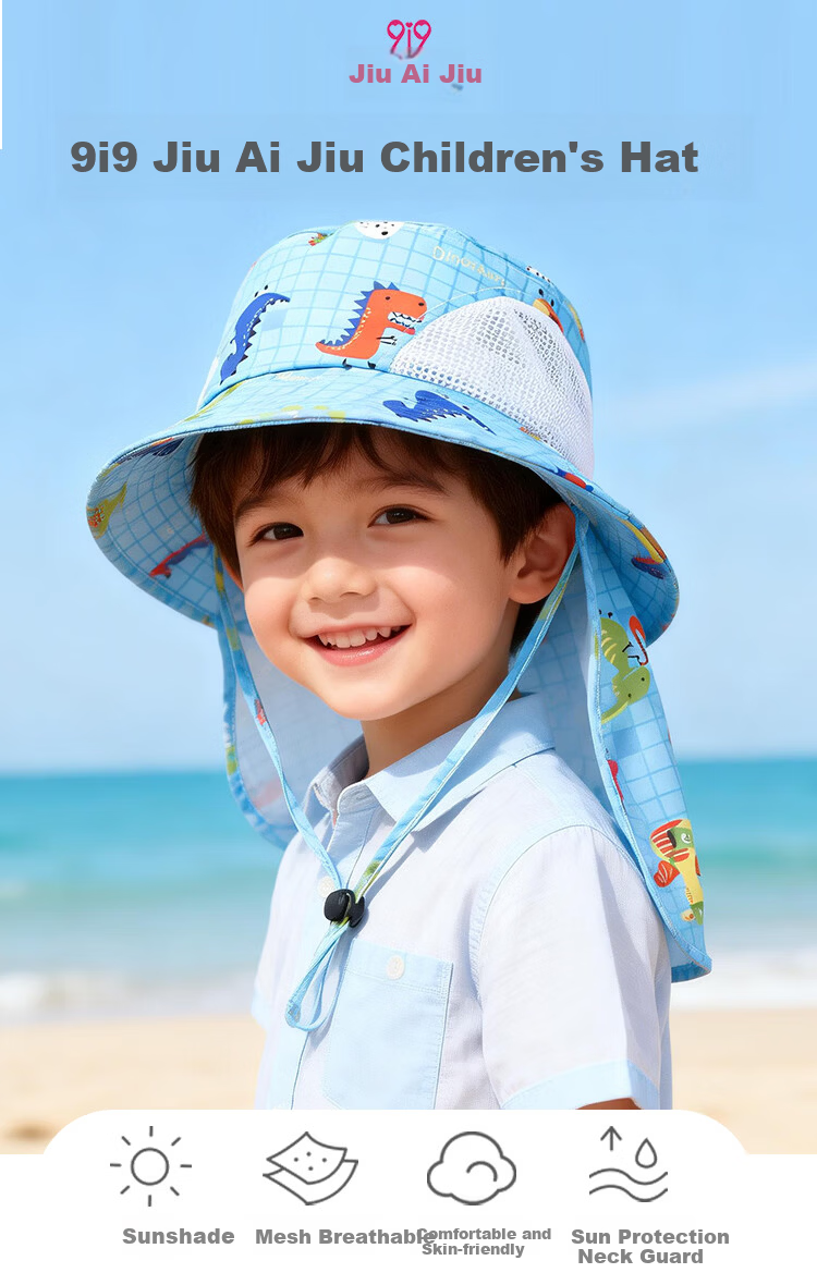 9i9 Kids Summer Sun Hat Baby Sunshade Hat Unisex Adjustable Bucket Hat Beach Hat Neck Protection F27 Pink 1