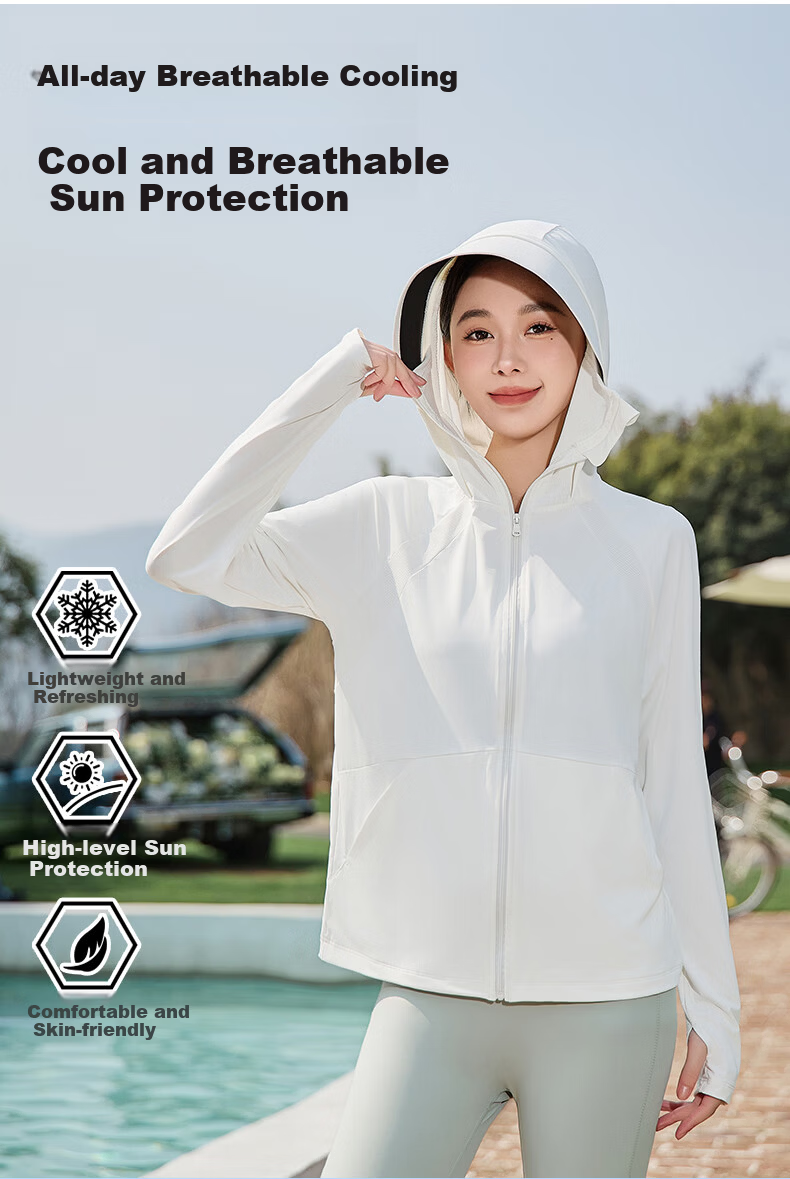 Combo Women's Outdoor Summer Breathable Ice Silk UV Protection High SPF Cooling Hooded Sun Protection Jacket 3