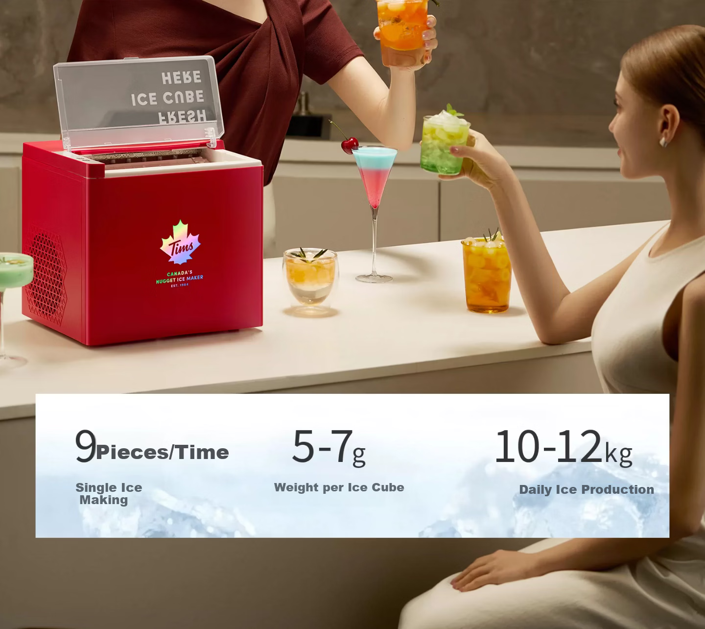 Tim Hortons 【Price Guarantee 618】Tianhao Z3 Home Small Fully Automatic Ice Maker One-Key Cleaning Bullet Ice Adjustable Mini Dormitory Ice Maker Red 8