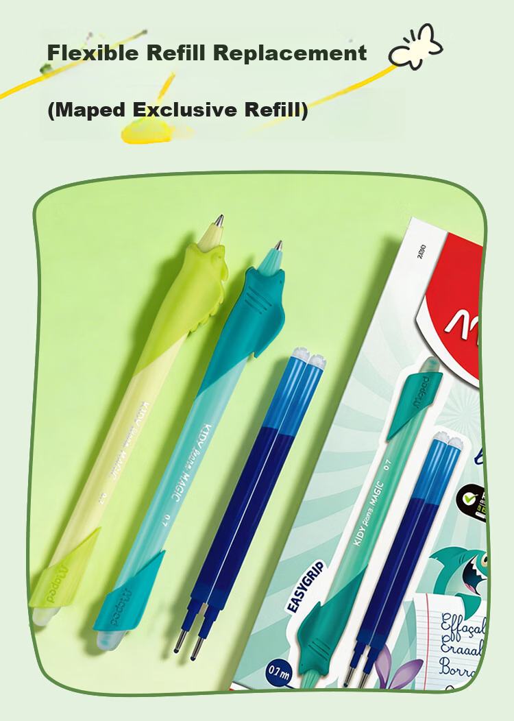 Maped 2026 New Student Beginner 0.7mm Blue Gel Pen Cute Erasable Comfortable Grip Blue Barrel Big Mouth Shark 229501CH 8