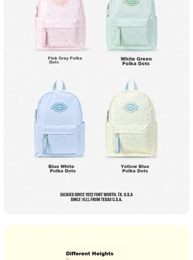 Dickies Women's Backpack Student Campus Commuter Lightweight 2026 New Fashion Large Capacity Laptop Bag Blue and White Polka Dot 12