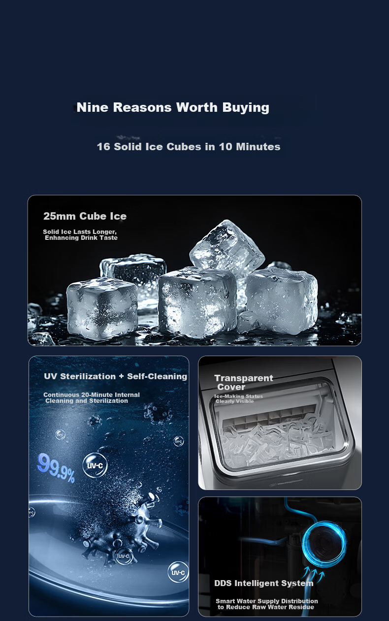 Westinghouse Home and Commercial Ice Maker Solid Cube Small Fully Automatic Fast Ice Maker UV Sterilization Whiskey Cocktail Companion Ice Machine WH-16F 3