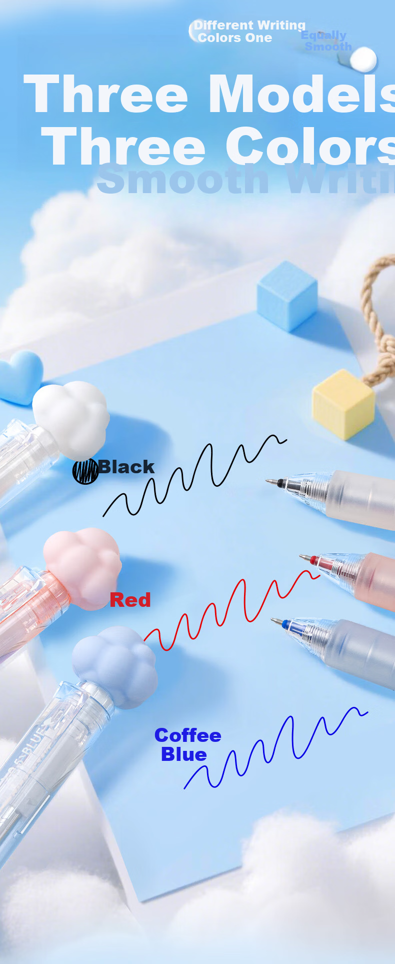 AIHAO Electroplated Cloud Click Gel Pen 0.5mm Quick-Dry Water-Based Student Stress-Relief Study Pen High-Value 3 Black Pens DGP2720B 6