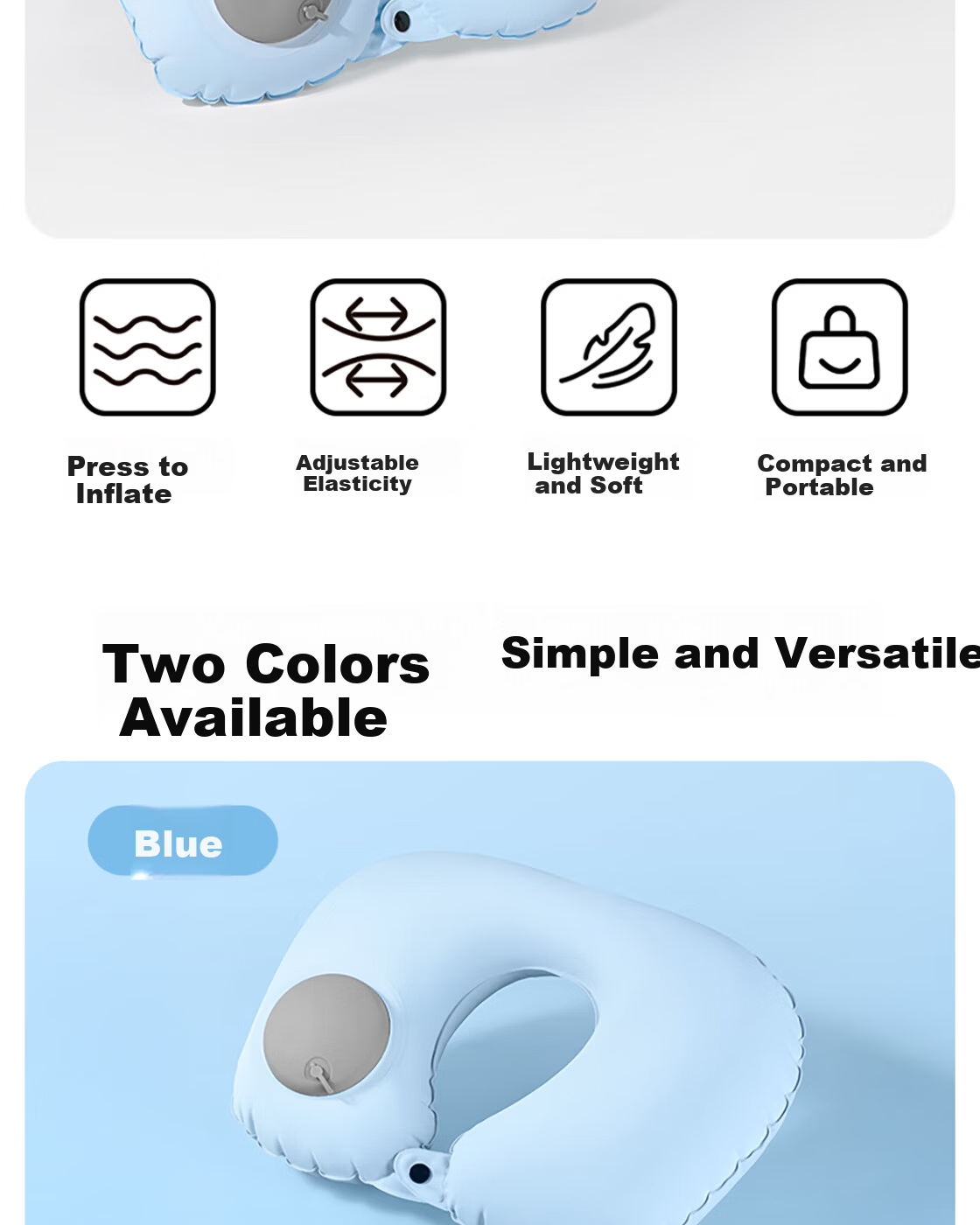 MINISO Portable Inflatable U-Shaped Pillow Comfortable Breathable Office Nap Pillow Blue 2