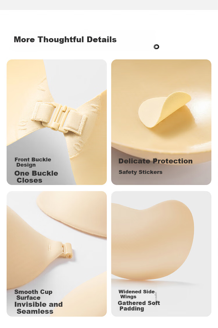 Cosmo Lady Bridal Strapless Invisible Push-Up Bra Adhesive Silicone Nipple Covers for Wedding Dress 11