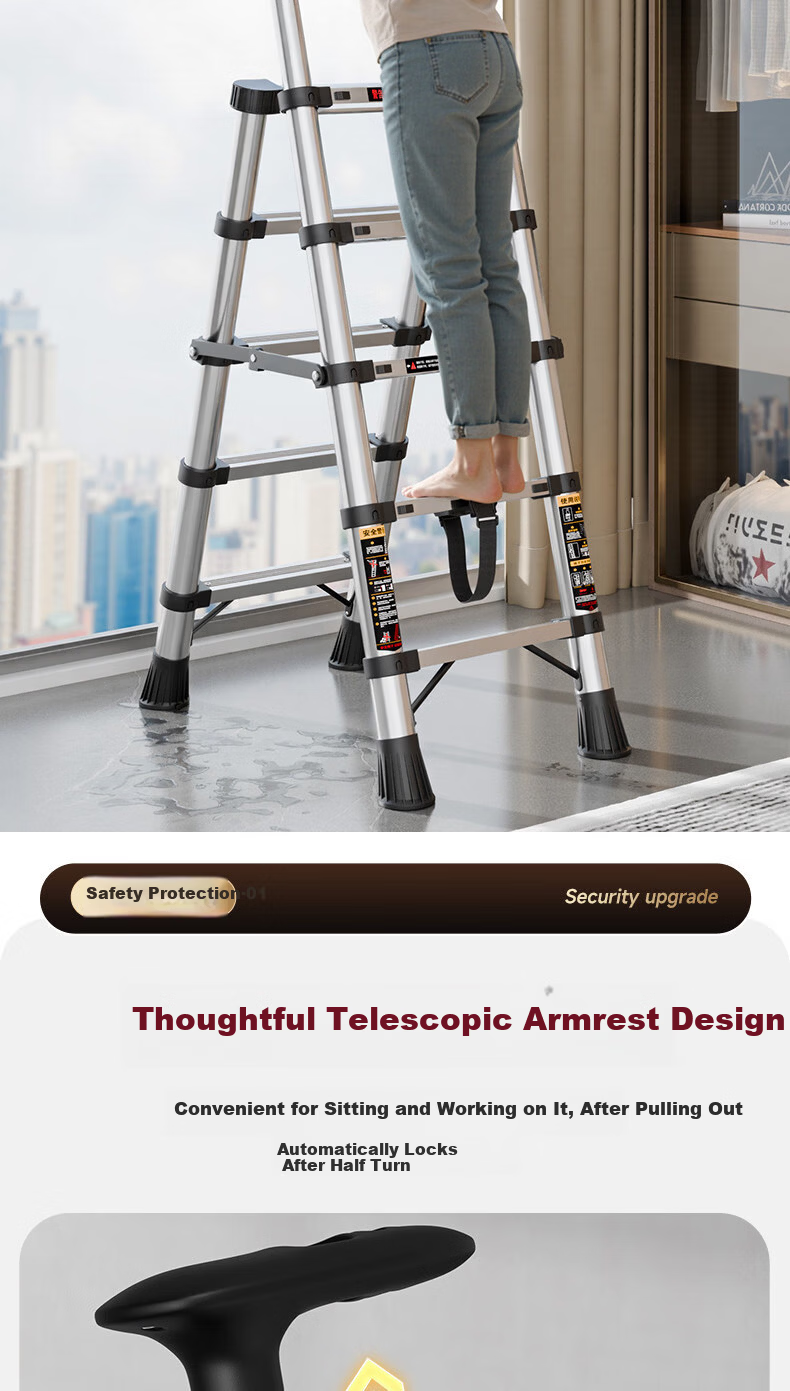 Yilin Home Folding Telescopic Indoor Multi-Functional Stainless Steel Portable Thickened Step Ladder - BS5 Steps 9