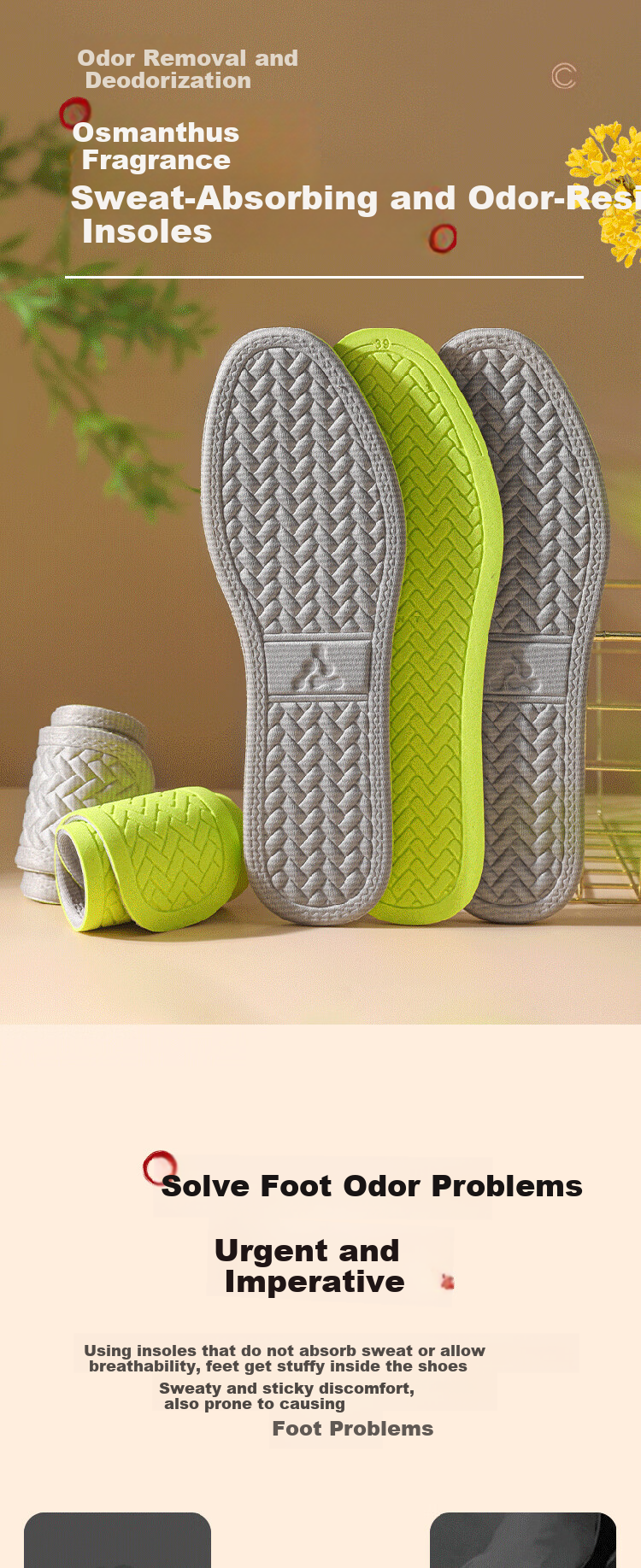JVBV 3 Pairs Men's Deodorant Insoles Sweat-Absorbing Breathable Anti-Odor Thin Sports Insoles Size 43-44 1