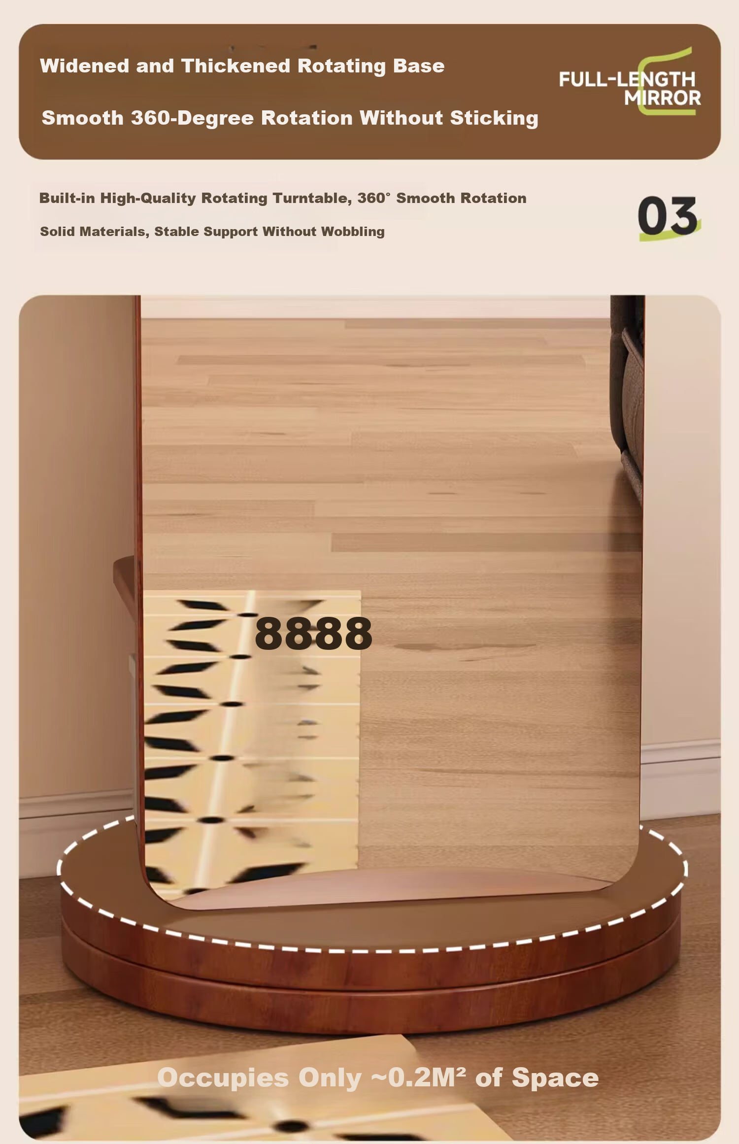Xiaojiangcai Full-Length Rotating Floor Mirror with Clothes Rack White 170cm 5