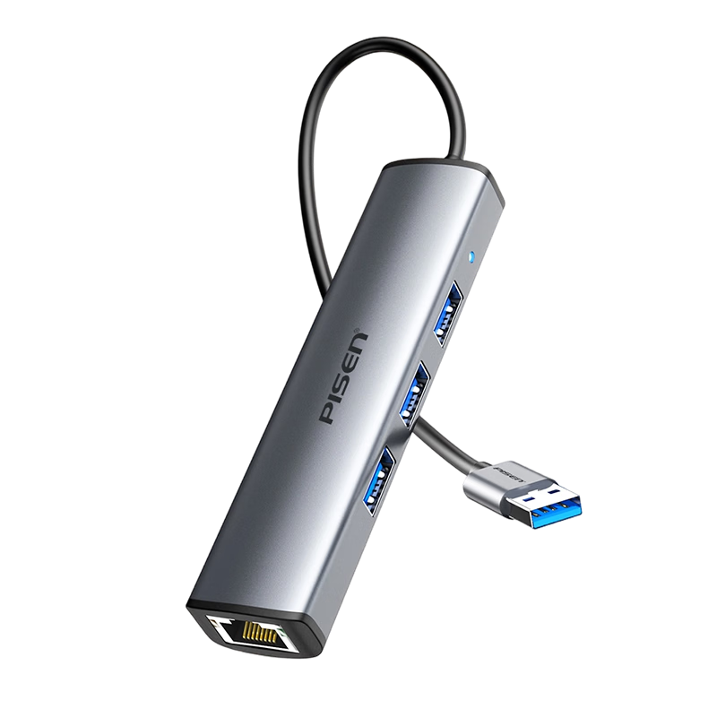 Pisen USB to Gigabit Ethernet Docking Station Network Cable Adapter 3.0 Splitter Wired Network Card Hub for Laptop Desktop One-to-Four Converter