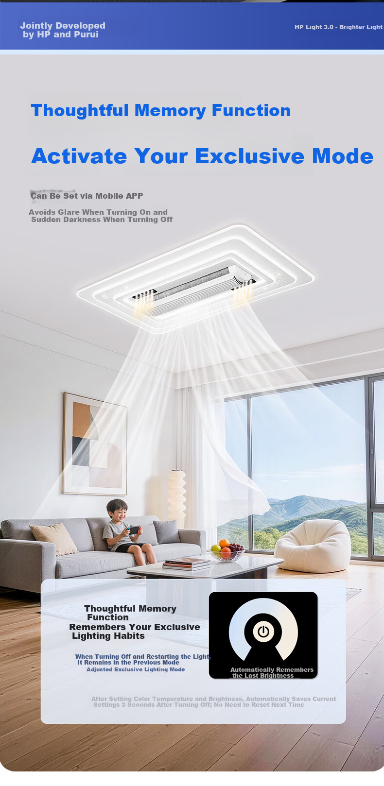 HP Eye-Care LED Ceiling Light with Bladeless Fan, Purui Smart Living Room Bedroom Zhongshan Lighting, Installation Included, Zhenzhiguang Series 13