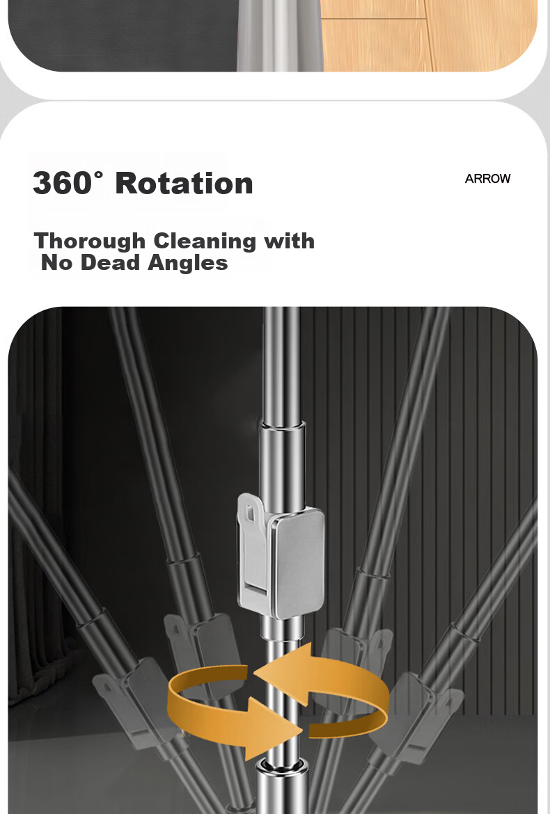 Arrow Stainless Steel Rotating Mop 3-Cloth Household One-Drag Clean Hands-Free Wash Set Detachable Wet and Dry Dual-Use Floor Cleaning Tool 10