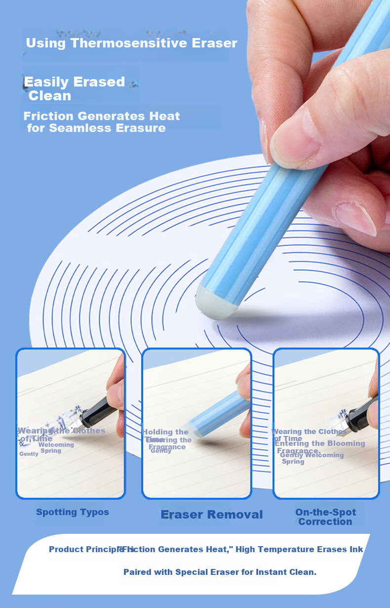 Ostrich Heat-Erase Thermal Ink Cartridge Fountain Pen Refill Compatible with Parker, Hero, Deli, M&G 3.4mm Ink Cartridges Crystal Blue Erasable Ink Cartridges Bulk Pack (30+2) 1