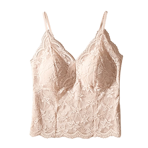 Herbal Original Color Women's French Lace Sexy Strap Camisole Summer Thin Breathable Backless Bra-Free Base Layer Nude