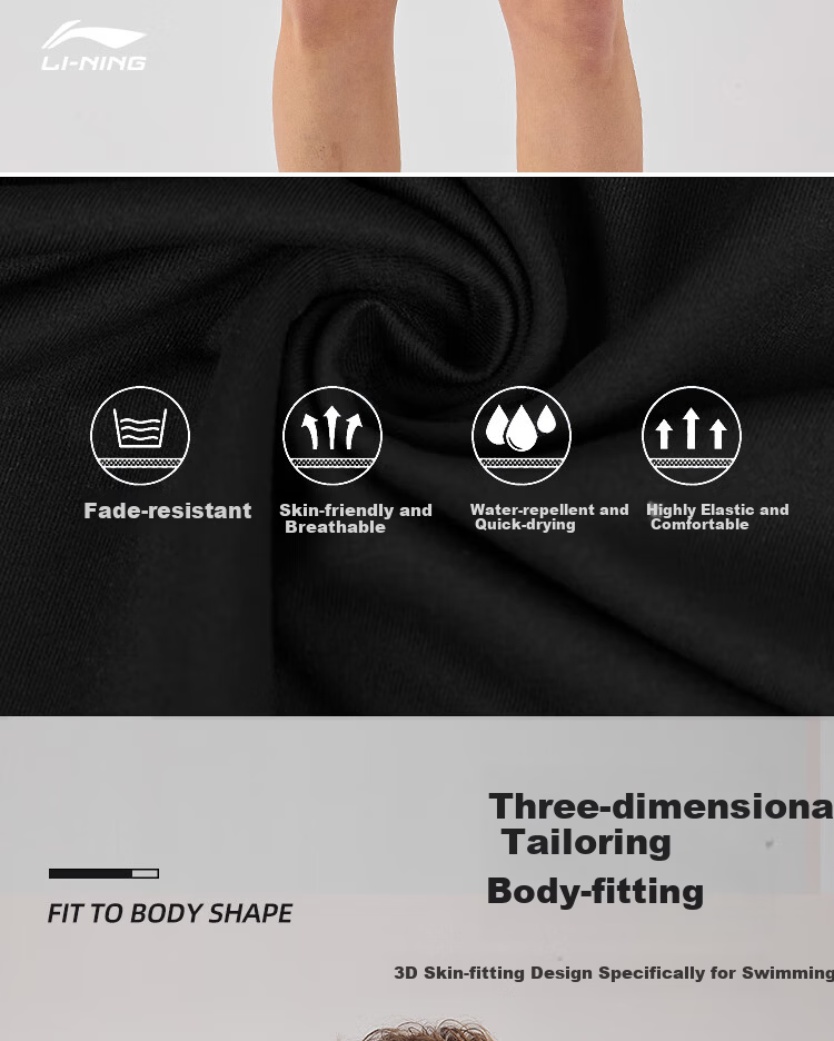 LI-NING Men's Quick-Dry Chlorine-Resistant Comfortable High-Elasticity 5-Point Training Swim Trunks 054 Black 3XL 2