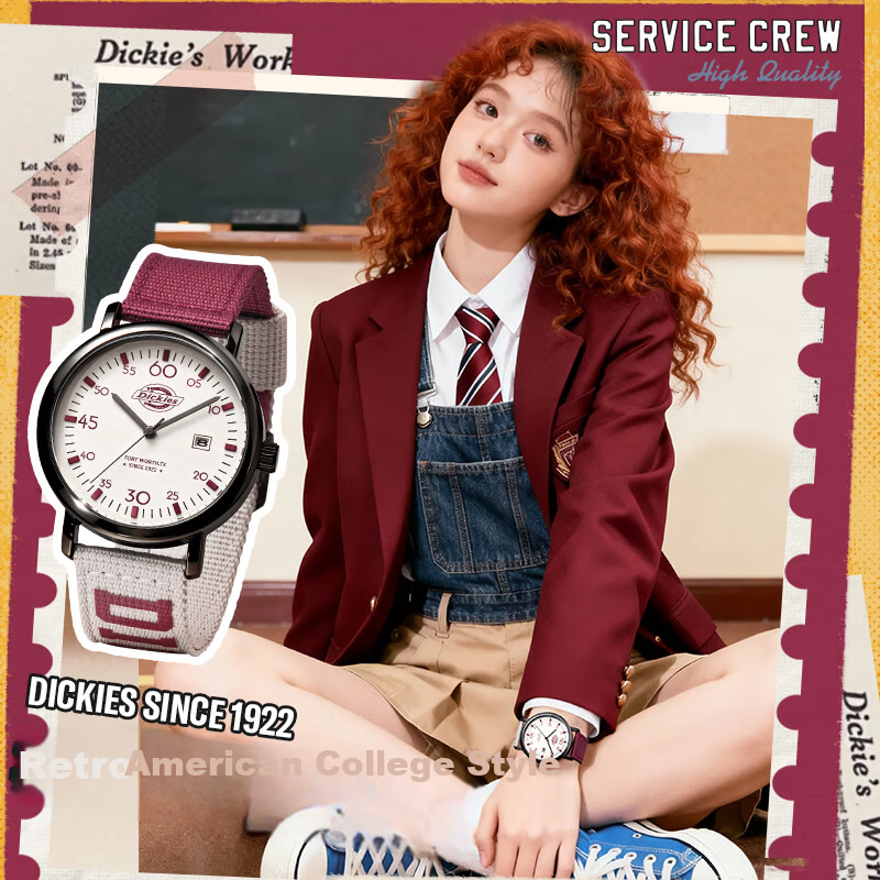 Dickies Student Watch for Girls Quiet Exam Sports Calendar Quartz Canvas CL-686 Red