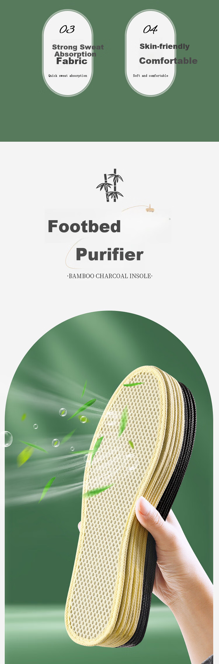 JVBV 5 Pairs Bamboo Charcoal Deodorizing Insoles for Men, Sweat-Absorbing, Odor-Resistant, Breathable, Comfortable Leather Shoe Insoles, Size 45 2