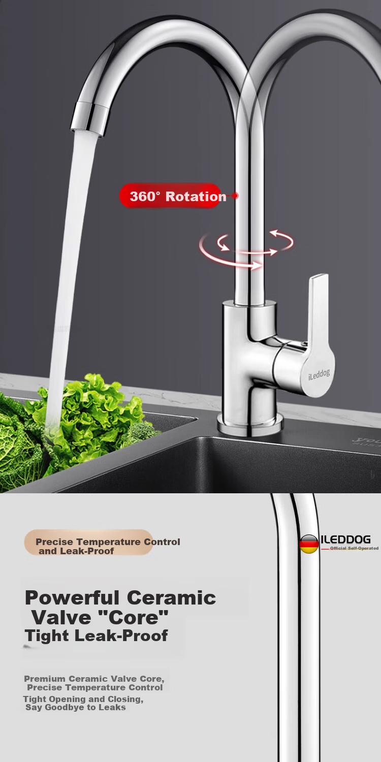 ILeddog [Germany] All-Copper Kitchen Faucet for Sink, Hot and Cold Swivel Tap CFLT-LR 10