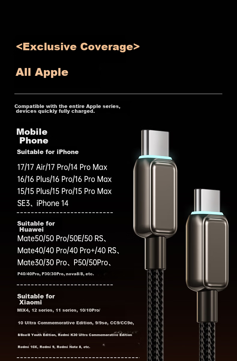Aomake PD240W Dual-Head Type-C to Type-C Fast Charging Cable 5A for iPad Pro, Apple MacBook 17/16/15, Huawei, Xiaomi Laptops and Phones 16