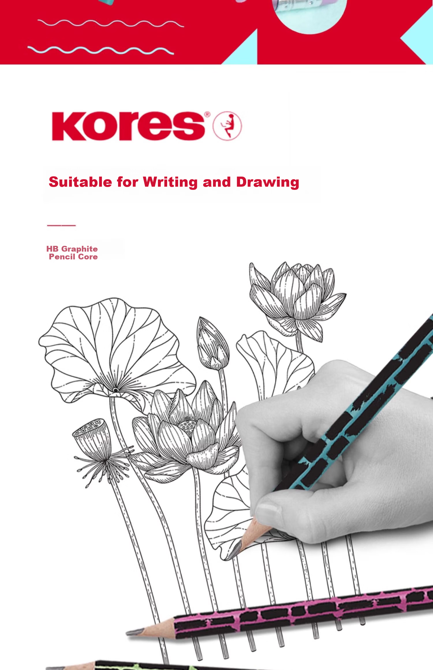 KORES Europe Kores HB Non-Toxic Pencils for Primary School Grade 1 with Multiplication Table, Fashion Cartoon Writing Sketching Graphite Pencils, 12 Pack 4