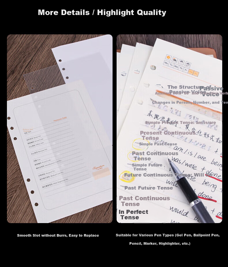 Youbili A5 6-Hole Refill Loose-Leaf Notebook Paper 80 Sheets/Pack Suitable for A5 Loose-Leaf Notebooks 100g Thickened Simple Ruled Paper 5