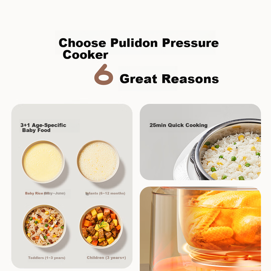 PLODON Baby Rice Oil Supplementary Food Electric Pressure Cooker, Non-Coated Multifunctional BB Infant Small Home Electric Rice Cooker 2L 3
