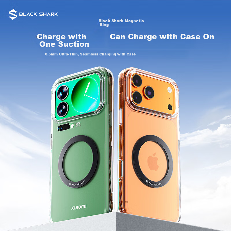 Black Shark Wireless Charging Magnetic Ring Car Phone Holder Magnetic Back Sticker Compatible with Apple Huawei Xiaomi Phones [2-Pack]