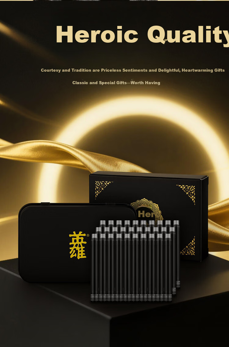 HERO High-Grade Fountain Pen Ink Cartridges 2.6mm Diameter Ink Refills 30pcs Metal Box Black 7
