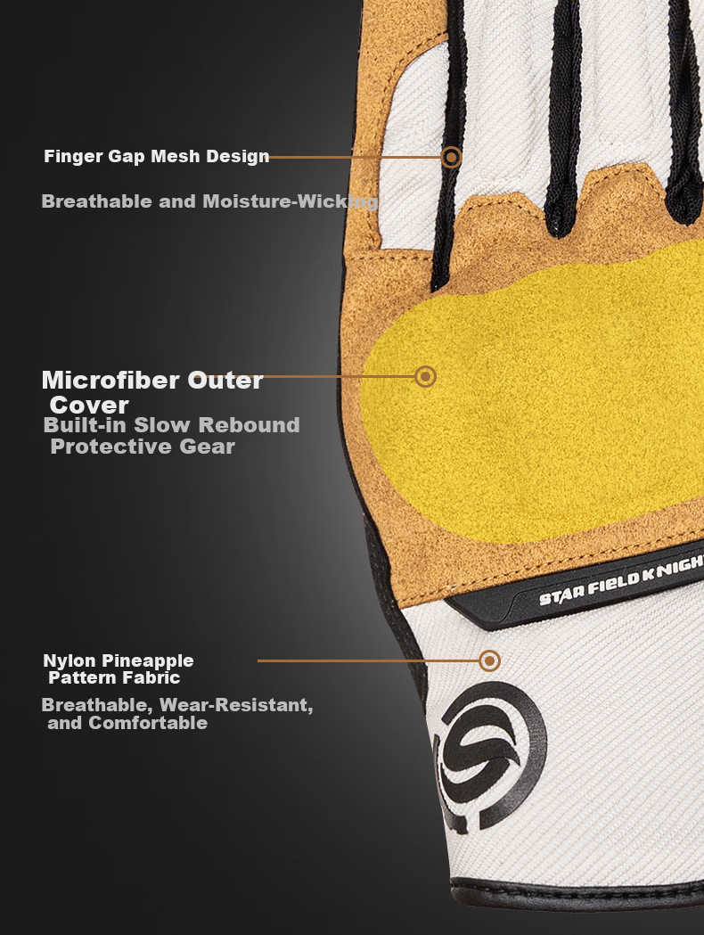 STAR FIELD KNIGHT Motorcycle Riding Gloves Unisex Spring Summer Breathable Retro Thin SKG577 Beige Size M 5