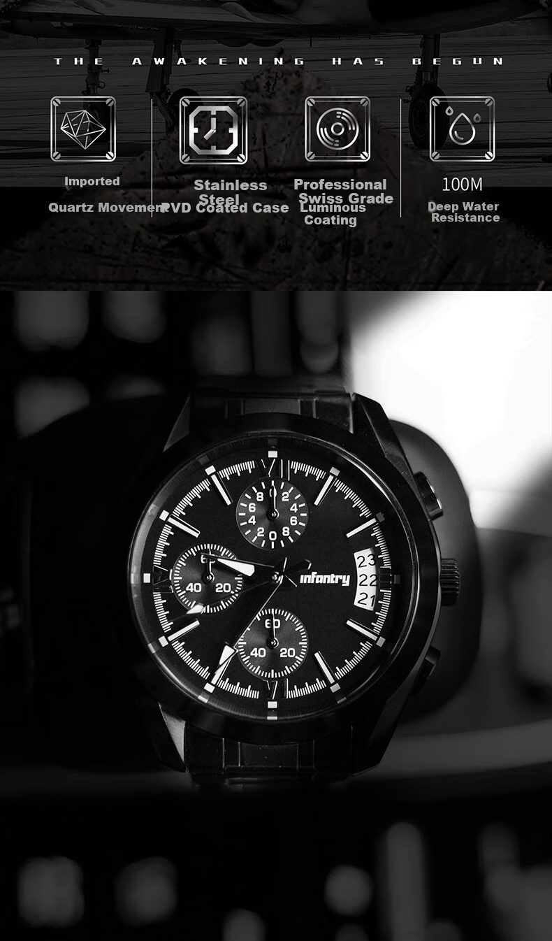 INFANTRY Eagle Black Knight Men's Fashion Waterproof Steel Band Business Quartz Watch Birthday Gift for Boyfriend 2