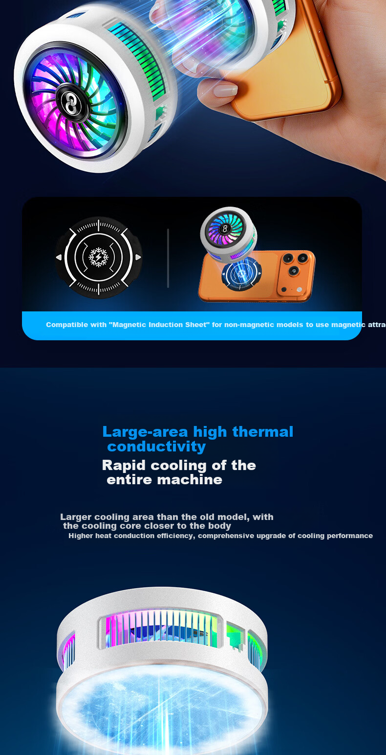Zhiguozhe Top-Ranked Magnetic Cooling Clip Phone Cooler Semiconductor Cooling Pad for Gaming Live Streaming Compatible with Apple and iQOO 14