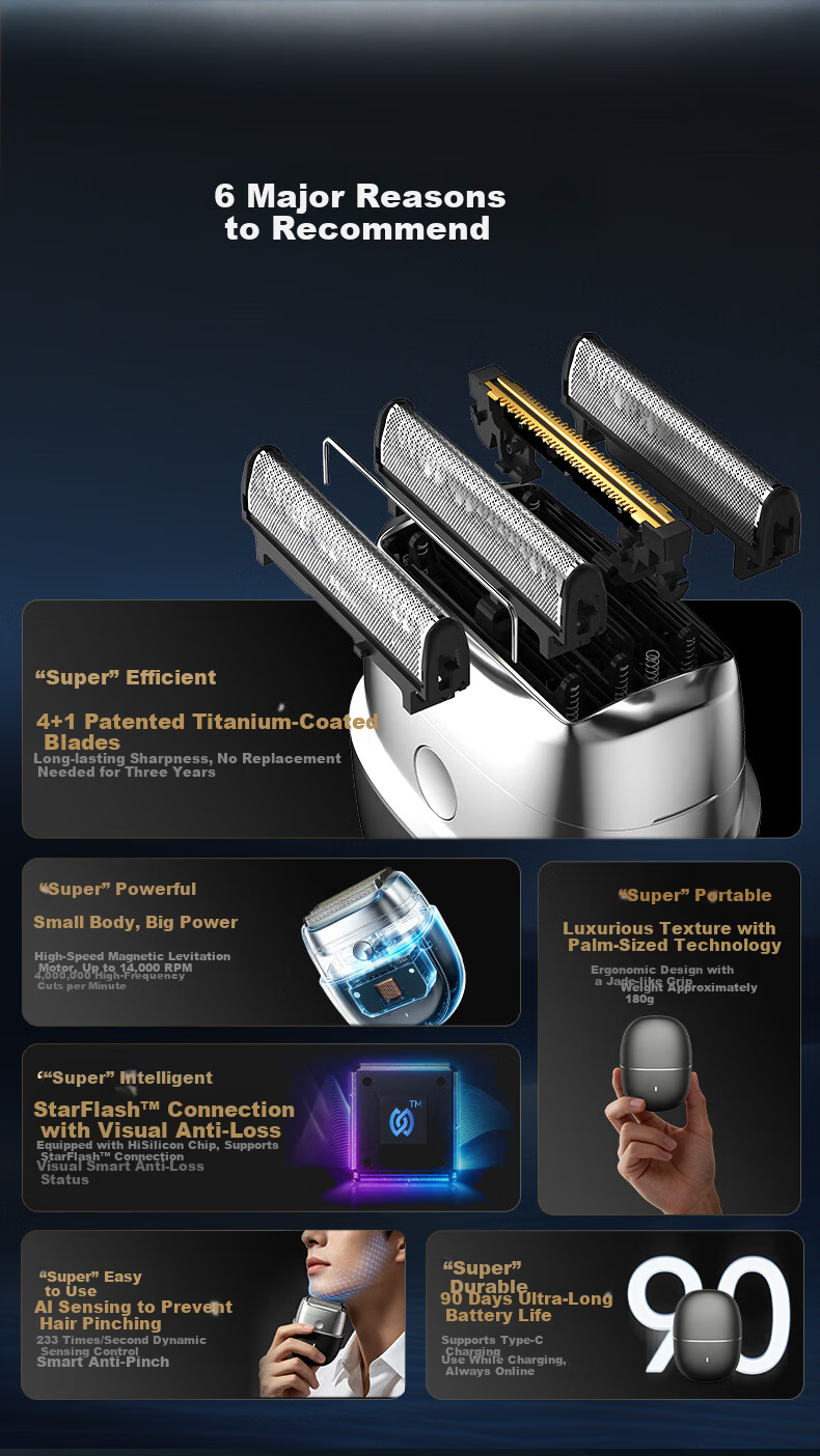 Hongmeng Smart Choice Reciprocating Electric Shaver Little Giant Egg FLYX Black Portable Electric Razor Travel Gift for Men Father's Day Huawei Smart Life Compatible 2