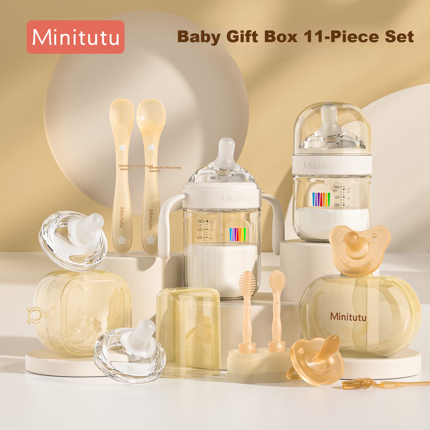 MINITUTU Newborn 0-6-10 Months Anti-Colic PPSU Baby Bottle with Breast-Like Soother and Newborn Silicone Spoon