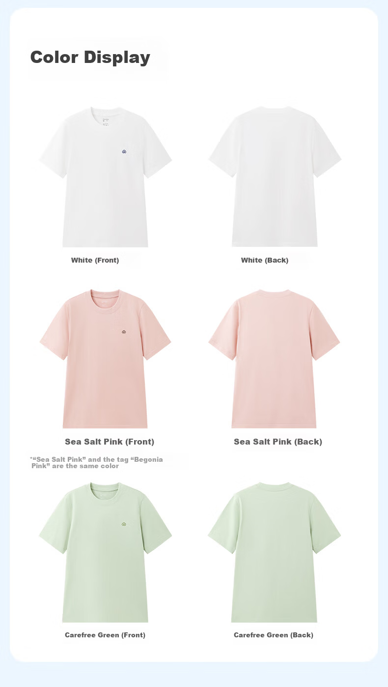 PurCotton 100% Xinjiang Cotton 7A Antibacterial Unisex T-Shirt, Crew Neck, 7A Antibacterial, Sea Salt Pink, Size S (165) 16