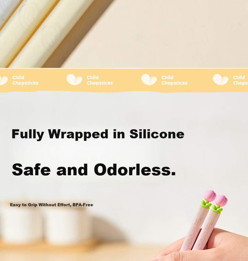 CORN Corn Children's Silicone Chopsticks Baby Chopsticks for 3-Year-Old Kids Household Use for 6-12 Years Kindergarten Exclusive One Pair Per Child 7