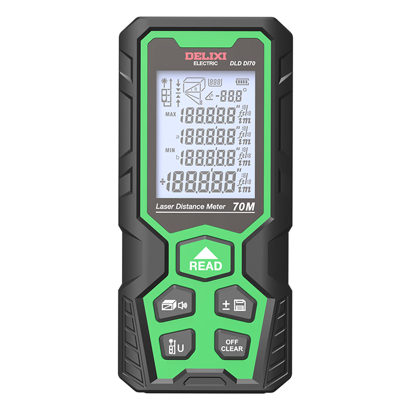 Delixi Electric Green Light Lithium Battery Rangefinder Indoor Outdoor IP68 Protection 70m with Bracket Compatible
