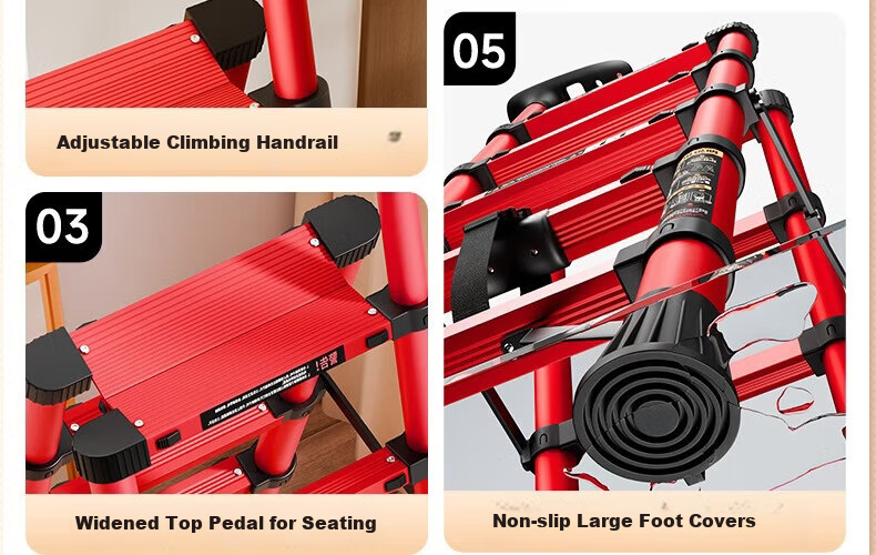 Yilinju Household Ladder Telescopic Ladder Small Lightweight A-Frame Folding Multi-Functional Staircase Engineering Ladder - S6 Red 3