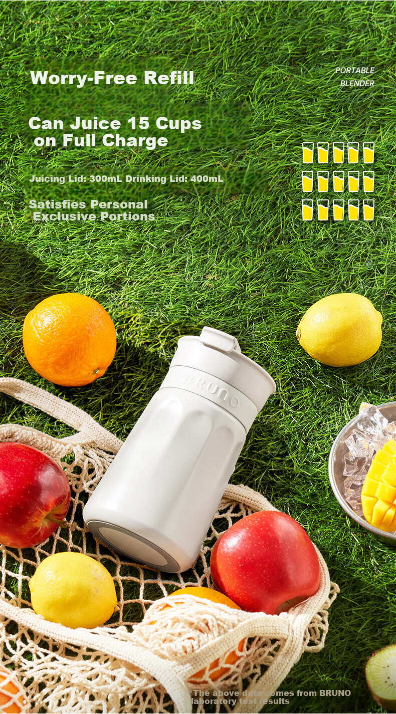 BRUNO Mini Juicer Wireless Portable Juice Cup Ice Crushing Travel Fruit and Vegetable Blender Gift for Girlfriend ZZJ04G01 Single Lid Mint Green 14