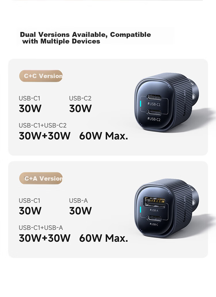 BASEUS Car Charger Dual Port 60W Super Fast Charging Cigarette Lighter Splitter Adapter for Apple 17 Huawei Xiaomi A+C Dual Port 5