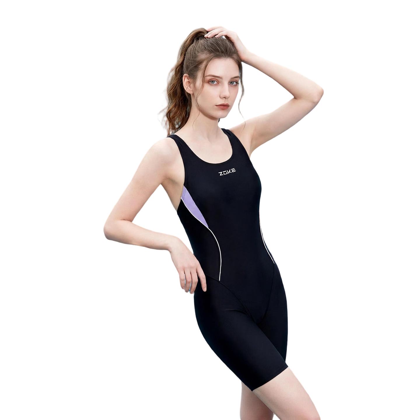 ZOKE Women's One-Piece Swimsuit, Knee-Length, Athletic Fitness Competition Swimwear, 124601435 Black/pink Purple, 2XL