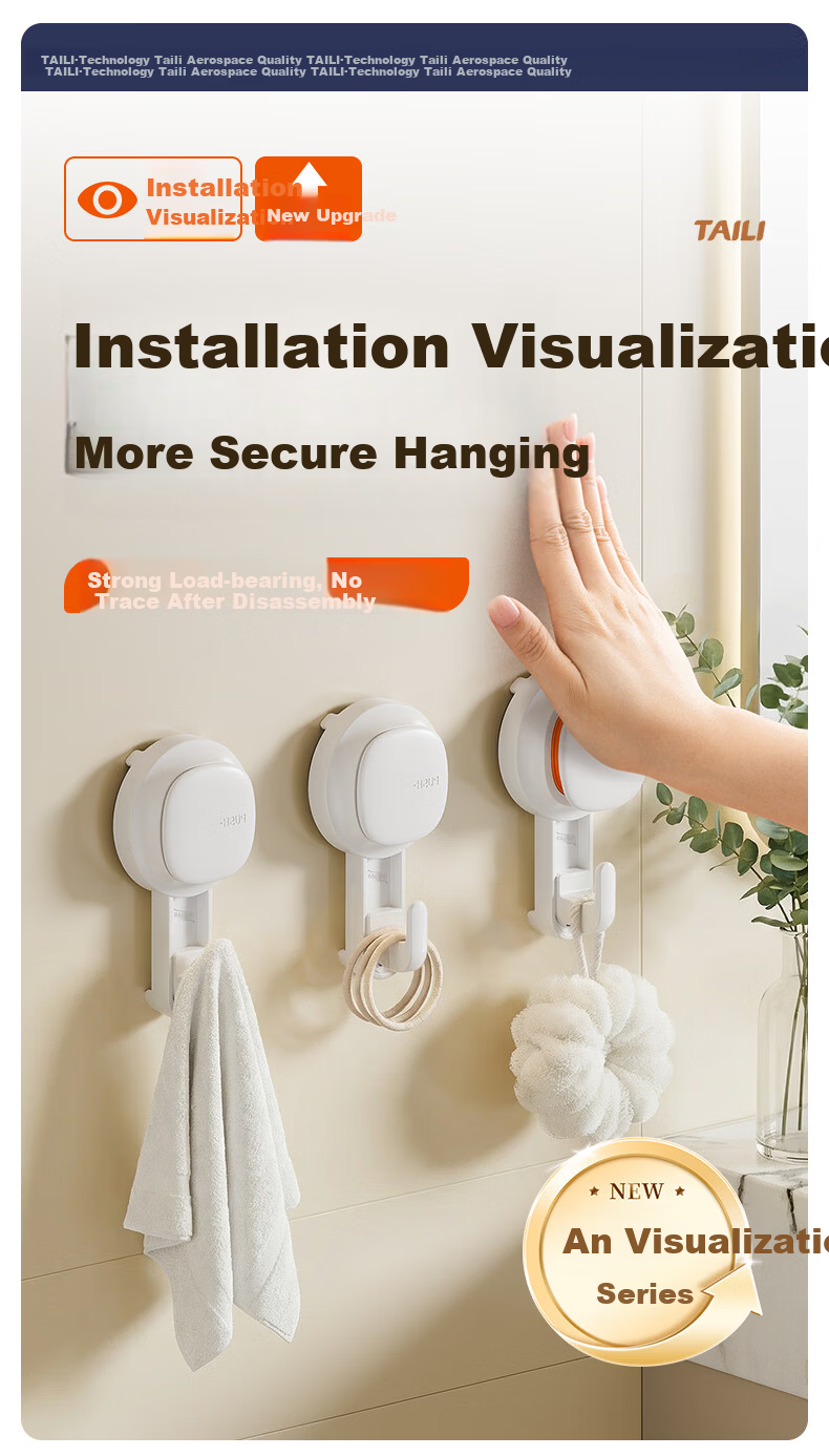 Taili Suction Cup Hook No Drilling Strong Adhesive Hook Bathroom Seamless Door Back Clothes Hook Anke 2-Pack 1
