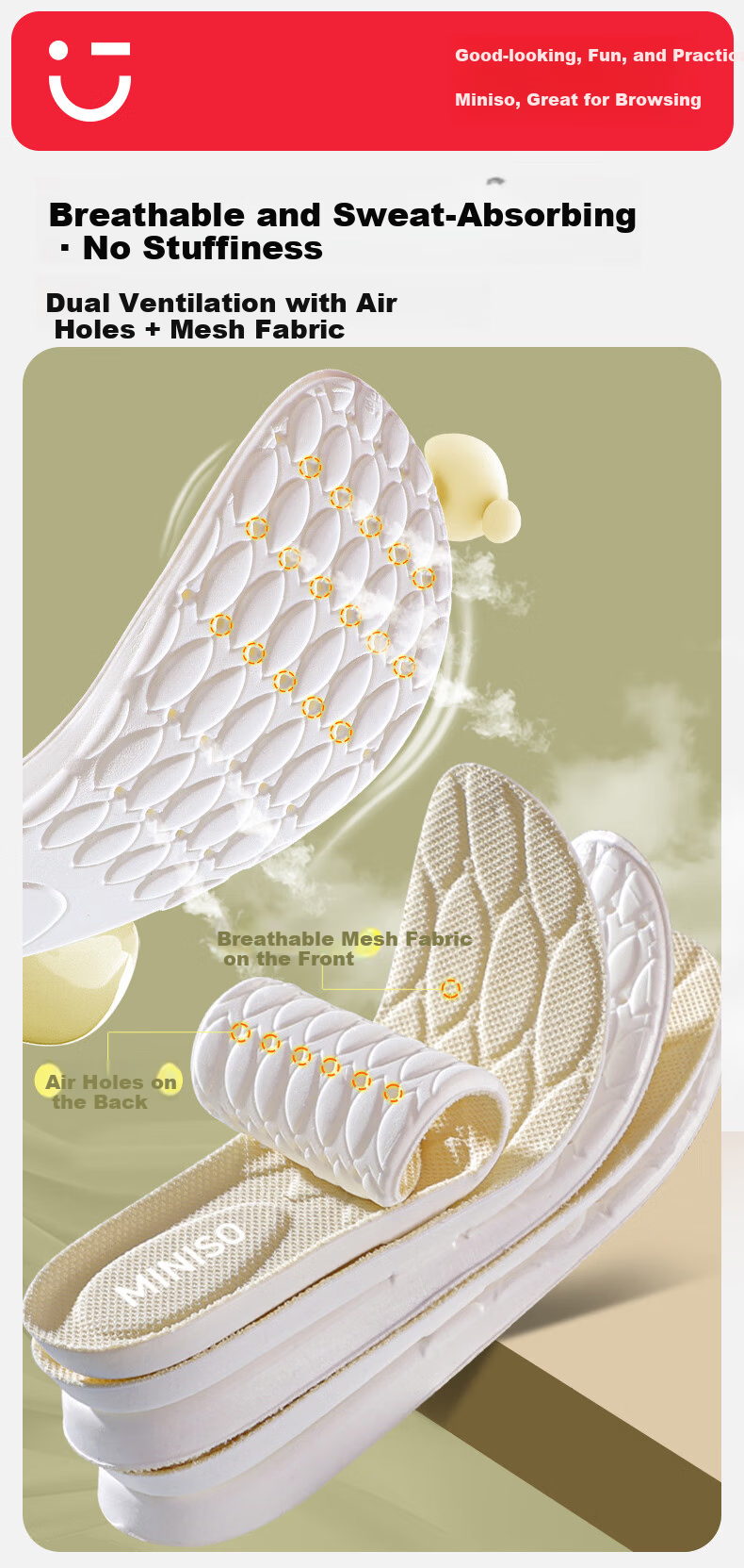 MINISO Cushioned Sports Insoles for Military Training, Breathable, Sweat-Absorbing, Odor-Resistant, Unisex, Winter Running, Size 41-42 4