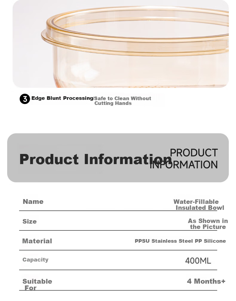 LUSN Stainless Steel Baby Feeding Bowl Anti-Drop Temperature-Controlled Children's Tableware Insulated Water-Filled Lunch Box 22