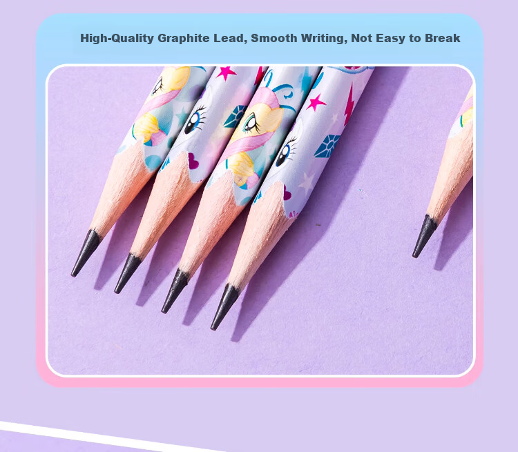 IiGEN My Little Pony HB Pencil Primary School Stationery Round Barrel Exam Pencil Non-toxic Cap Protective Cover Kindergarten Grade 1-2 Set with Eraser Break-resistant Core Back-to-School Gift Box 6